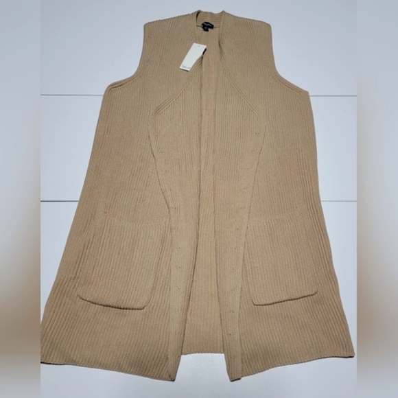 SPLENDID JULIET Sweater Open Front Sleeveless Knit Long Cardigan Tan XS New - Picture 2 of 11